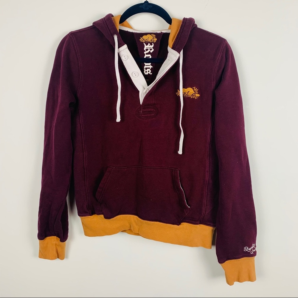 Roots hooded sweatshirt burgundy and gold